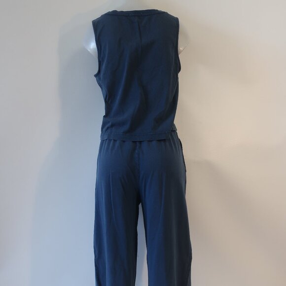 Women Z Supply Teal 2Pc Lounge Set Cotton V-Neck Top Pull-On Flared Crop Pants M - Picture 10 of 13